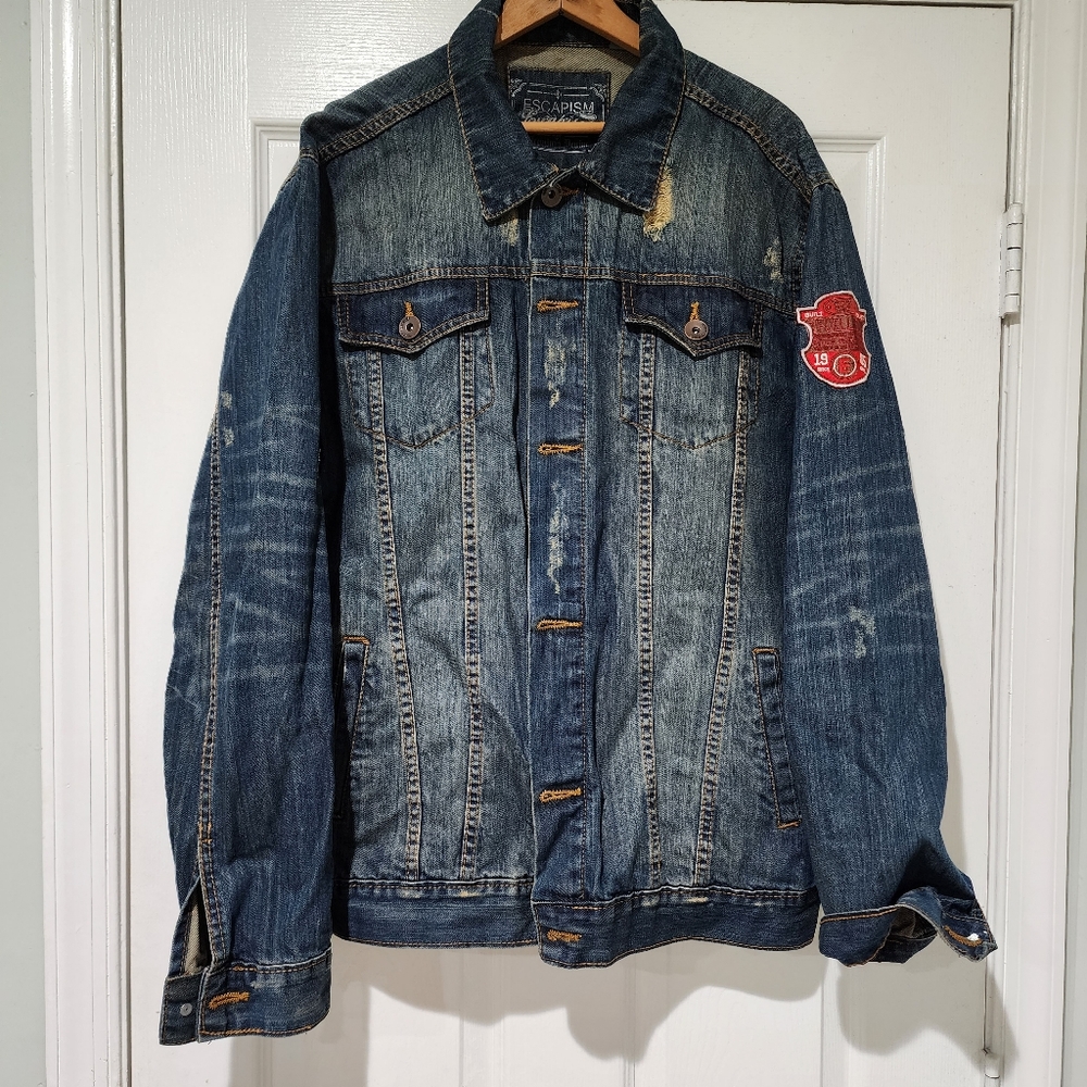Escapism 2XL distressed denim jacket (blue)